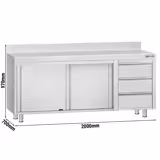 Stainless steel work cabinet ECO - 2000x700mm - with 3 drawers on the right & upstand