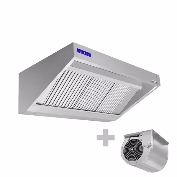 Wandafzuigkap RVS - 700mm diep - 1600mm - met motor - compleet - met standen snelheidsregelaar, 3 labyrintfilters en verlichting - 1300m³/u