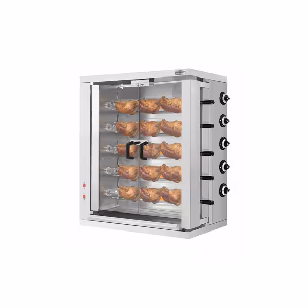 Asador de pollos a gas ECO - 32,33kW - con 5 pinchos para 30 pollos