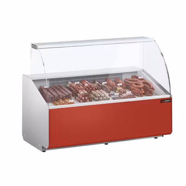 Banco gastronomia professionale - 1568x979mm - 324 L - Vetro dritto - Colore Grigio scuro - Pannello frontale Rosso RAL 3003