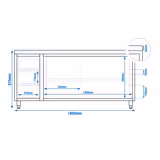 یونیت کار استیل پریمیوم - 1600*800 میلیمتر - دارای سه کشو چپ - بدون لبه