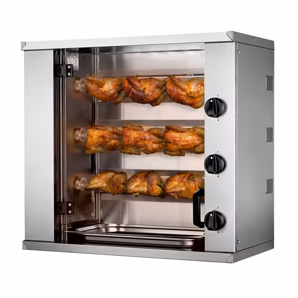 Gas Mini-Hähnchengrill - 10,2 kW - mit 3 Spießen für bis zu 9 Hähnchen