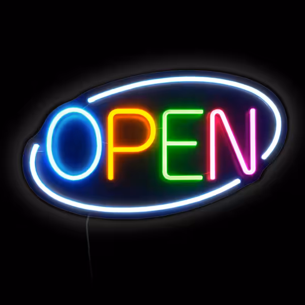 LED-es világítótábla - OPEN - fényerő-szabályozható - fehér/bunt - színes - 420x250 mm