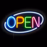 LED illuminated sign - OPEN - dimmable - White/Multi-colour - 420x250mm