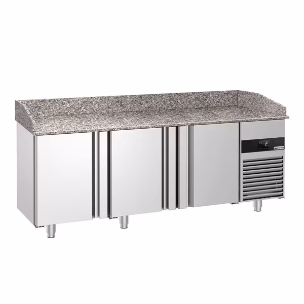 طاولة تحضير بيتزا مبردة PREMIUM - 2100x800 mm - مع 3 أبواب - سطح عمل جرانيت