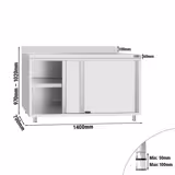 Armoire de travail inox ECO – 1400 × 700 mm – avec portes coulissantes & dosseret