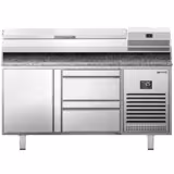 Commercial Pizza Prep Counter - Granite Top PREMIUM PLUS - 1490x700mm - with 1 doors & 2 drawers - incl. refrigerated topping unit - 6x GN 1/4