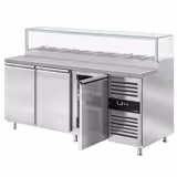 Saladette réfrigérée PREMIUM - 2020mm - 3 portes - avec vitrine de comptoir pour 10x GN 1/3 & 1 étagère - plan de travail en granit noir