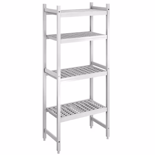 Aluminium/kunststof stelling - 651x1685mm - Diepte: 360mm - met 4 schappen - Draagvermogen totaal: 450kg