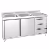 Meuble plonge PREMIUM - 1600x600mm - 2 bacs - 3 tiroirs