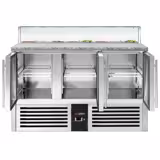 Saladette réfrigérée PREMIUM - 1368mm - 368L - 3 portes vitrées - avec vitrine de comptoir pour 8x GN 1/6