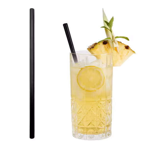 (50 pcs) Glass Drinking Straws - 230mm - ø 8mm - straight - Matte Black - incl. 1 Nylon cleaning brush