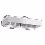 Hotte à adosser professionnelle - Profondeur 1100 - 3400mm - sans moteur - avec filtres et éclairage