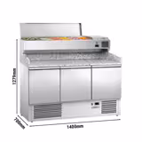 Pizzawerkbank ECO - 1400x700mm - met granieten werkblad - met 3 deuren - incl. opzetkoelvitrine - 6x GN 1/4