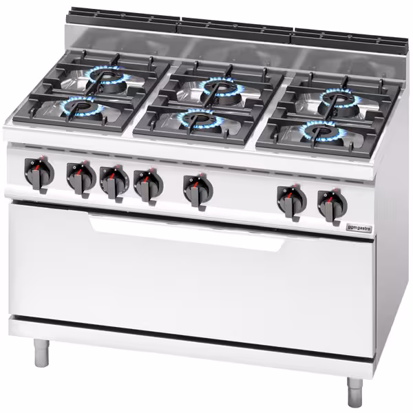 Plynový sporák - Lorenzo 700 - 1200x714x1070 mm - 54,0 kW - 6 hořáků - samostatně stojící jednotka - vč. plynové trouby, statické - 12,0 kW - vysokovýkonný model