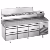 Commercial Pizza Prep Counter - Granite Top PREMIUM PLUS - 1980x700mm - with 0 doors & 6 drawers - incl. refrigerated topping unit - 9x GN 1/4