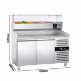Pizzawerkbank ECO - 1500x800mm - met granieten werkblad - met 2 deuren - incl. glasvitrine - 6x GN 1/3