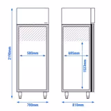 Koelkast RVS PREMIUM PLUS - GN 1/1 - EN 600x400 - 585liter - tot -2°C tot +35°C - met 1 deur - geforceerde koeling, automatische ontdooiing, LED‑verlichting, slot, omkeerbare deur & geleiders