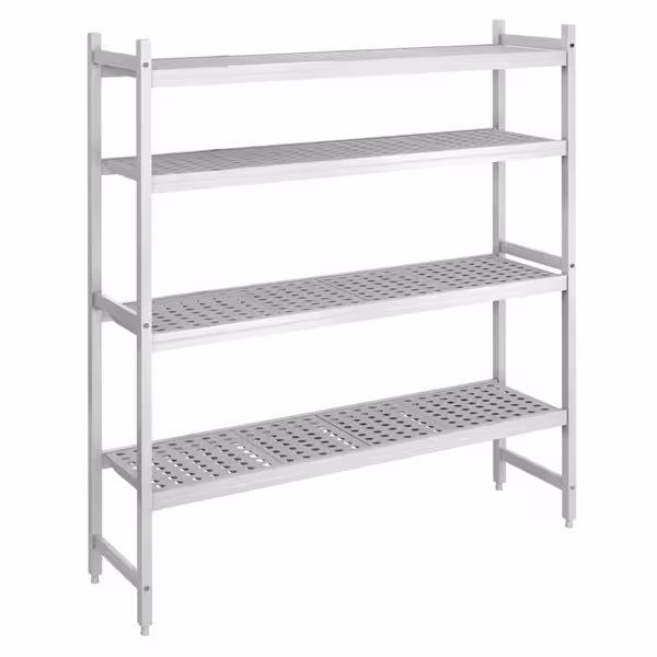 Aluminium/kunststof stelling - 1486x1685mm - Diepte: 460mm - met 4 schappen - Draagvermogen totaal: 450kg