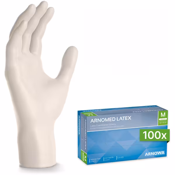 (10 bucăți) ARNOWA | Mănuși de unică folosință din latex - 100 bucăți - Mărimea M - Natural