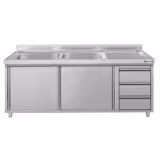 Lavello armadiato ECO - in acciaio inox - 2000x600mm - 3 cassetti - 2 vasche a sinistra