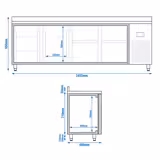 Stół chłodniczy PREMIUM PLUS - 2452x600mm - z 2 drzwiami - z 4 szufladami - z rantem
