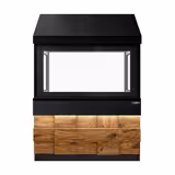 Charcoal - Griglia a carbone TORONTO professionale - 1510mm - frontale in legno - piano di lavoro in granito nero - vetro temperato di protezione - 3 griglie - griglia: 1200x730mm - Nero