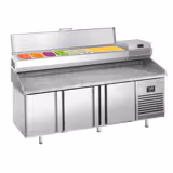 Table réfrigérée à pizza Premium PLUS - 1980 x 700 mm - avec 3 portes - incl. vitrine réfrigérée de présentation - 9x GN 1/4