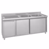 Commercial Sink Cabinet – 2000 × 600 mm – with Waste Bin & Twin Right-Hand Bowls