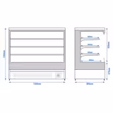 Commercial multideck display fridge - Open front - 1500mm - 493L - with 3 shelves - Black
