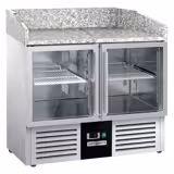 Commercial Pizza Prep Counter - Granite Top PREMIUM - 935x700mm - with 2 glass doors