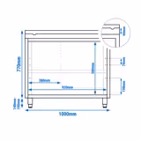 Tavolo armadiato in acciaio inox PREMIUM - 1000x600 mm - con porta scorrevole senza alzatina incl. tagliere bianco