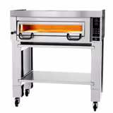 Forno elettrico per pizza - Platea in mattoni refrattari - 1130x1010mm - 4 pizze Ø34cm - fino a 450°C - Touch - incl. Cappa & Sottotelaio/Supporto