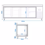 Koelwerkbank PREMIUM PLUS - 2452x700mm - met 3 deuren - met 2 lades - met opstand