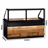 Vitrine chauffante TORONTO – 2100 mm – façade en bois – pour 6 × GN 1/1 – plan de travail en granit noir