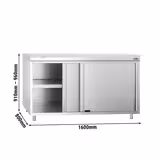 Armario de trabajo de acero inoxidable - 1,6 m - con puerta corredera - incluye tabla de cortar en blanco