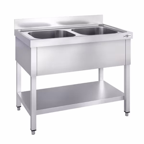 Commercial Sink Table PREMIUM - 1000x600 - Bottom Shelf - 2 Bowls middle