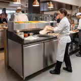 Commercial Pizza Prep Counter - Granite Top PREMIUM - 1500x800mm - with 2 doors - incl. refrigerated topping unit with glass sneeze guard - 6x GN 1/3