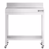 Masă de lucru din oțel inoxidabil PREMIUM – 600 x 600 mm – cu blat de bază, rebord și role