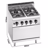 Cocina a gas - 35,8kW - 4 fuegos - con horno de gas estático - 7,8kW