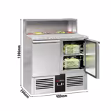 Saladette PREMIUM - 903mm - 2 porte - con sovrastruttura in acciaio inox per 5x GN 1/6 - piano di lavoro in granito