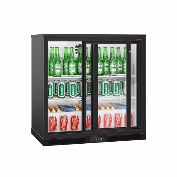 Barkühlschrank - 900mm - 220 Liter - mit 2 Glasschiebetüren - Schwarz