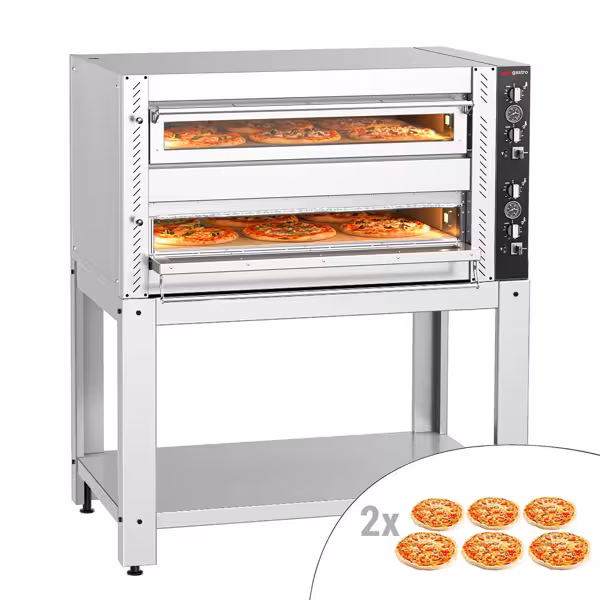 Elektrische pizzaoven (volledig chamotte) - 1350x850x1550mm - 2 kamers - 2x6 pizza’s Ø30cm - tot 450°C - Handmatig - incl. onderstel