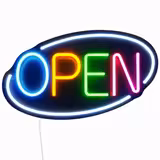 LED illuminated sign - OPEN - dimmable - White/Multi-colour - 420x250mm