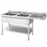 Plonge PREMIUM en acier inoxydable - 1800x700mm - 2 bacs - égouttoir à droite - avec espace lave-vaisselle - adossée/avec dosseret