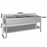 Lavello ECO - 2000x600mm - con ripiano di fondo - con 2 vasche