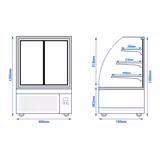 Vitrină pentru prăjituri - 304 litri - 900 mm - geam dublu - geam drept - cu 3 rafturi - iluminare LED