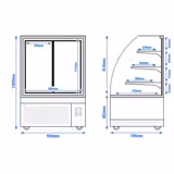 Vitrine de comptoir réfrigérée - 304L - 900mm - Double vitrage - avec 3 étagères en verre - portes coulissantes vitrées arrière
