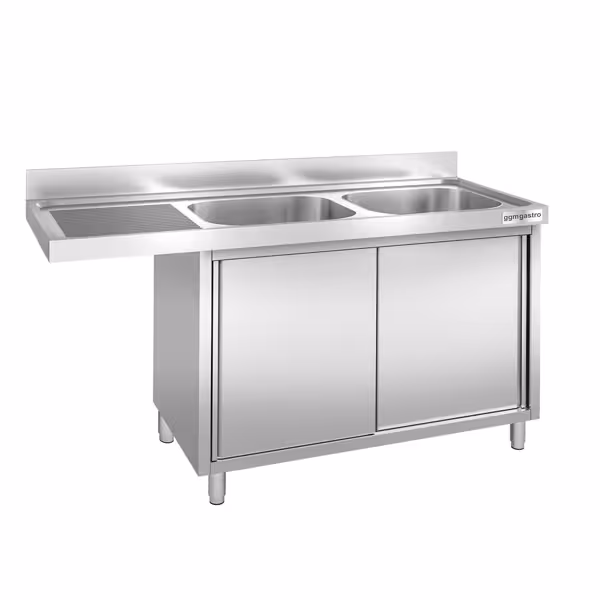 Λάντζα ανοξείδωτη AISI 304 - 1800x600 mm - με 2 γούρνες δεξιά