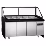 Saladette TORONTO - 2000 mm - träfront - 3 dörrar - med rak glasöverdel för 5x GN 1/1 + 1 hylla - svart granitbänkskiva